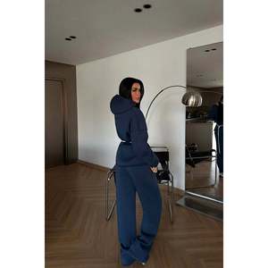 Ensemble de jogging vintage en velours bleu marine à capuche, respirant, imprimé, grande taille, maternité, hiver, couleur unie - Product Image 1