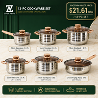Ensemble de casseroles et poêles en acier inoxydable Zhenneng 12 pièces, compatible induction et gaz, avec couvercles