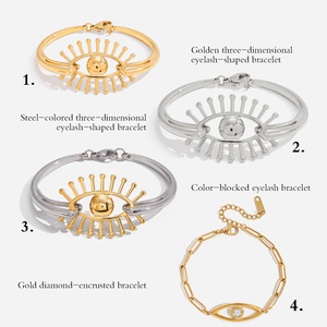 Bracelet Evil Eye, couleur or et argent, design minimaliste, bijoux unisexes, cadeau - Product Image 5