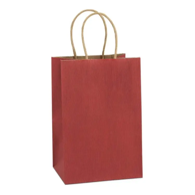Petits sacs cadeaux en papier de bambou avec poignées, 100% écologique, en vrac, pour les achats de fête, fond carré de luxe, rouge, Kraft