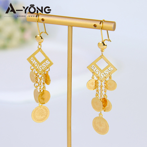 Boucles d'oreilles en or 18 carats de style <span class=keywords><strong>arabe</strong></span> classique, bijoux vintage à pampilles, boucles d'oreilles pour femmes - Product Image 3