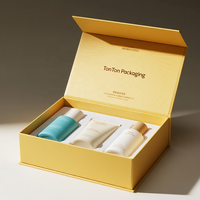 Boîte magnétique personnalisée et boîte cadeau bleue pour ensemble de soins de la peau et emballage de luxe en papier haute densité