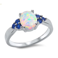 Nouvelle conception, bague de fiançailles en argent sterling 925, bijoux en argent charmants, grande taille, coupe ovale, opale bleue synthétique, halo
