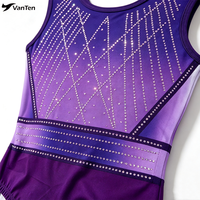 Magnifique justaucorps de gymnastique sans manches violet avec strass étincelants en spandex, ensemble de danse pour filles, tenue d'entraînement