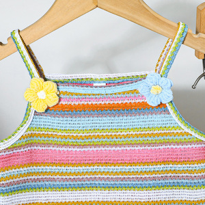 Conjunto de Ropa de Verano de Dos Piezas para Niñas de 4 a 7 Años, Estilo Casual, Shorts de Spandex/Poliéster, Top a Rayas sin Mangas, Uso Diario - Product Image 3