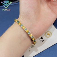 Pulsera de Cadena de Tenis con Diamantes de Moissanita Redondos y Brillantes de Plata de Ley 925 Clásica para Mujer