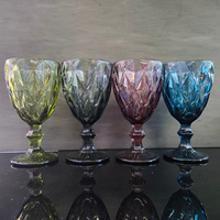 Ensemble de 6 verres à vin blanc vintage colorés, motif diamant (rhombus) en relief, verres à cocktail