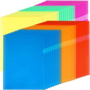 Lot de 48 dossiers en plastique transparent 6 couleurs assorties format lettre 8.5x11 pochettes en plastique poly sans acide pour documents projets fichier - Product Image 1