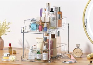Organizador de botiquín extraíble, armario deslizante de <span class=keywords><strong>2</strong></span> niveles apilable, organizador de cesta, cajón, organizador de baño debajo del fregadero - Product Image 2