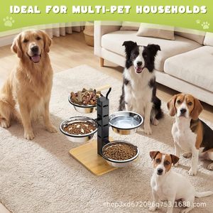 Support réglable en bois pour gamelles de chien, ensemble de gamelles extensibles pour grands chiens avec poignée pratique. - Product Image 5