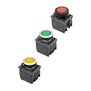 Interrupteur à bouton-poussoir électrique encastré à cadre mosaïque plat noir série CJK 22 mm IP65 en plastique avec LED 1NO 1NC pour contrôle industriel - Product Image 1
