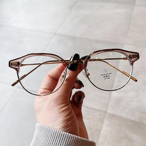 Lunettes de vue Qianai ovales demi-cerclées, verres PC anti-lumière bleue, style rétro unisexe R2 21066 - Product Image 1