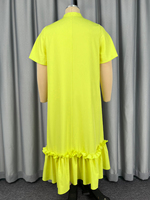 ADR060430 Robe décontractée pour femme, grande taille, longue, simple, unie, à col noué, manches courtes, coupe ample