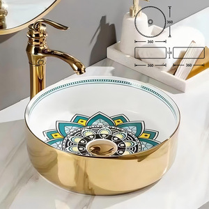 Lavabo de salle de bain ovale en céramique intégrée, finition mate, style rétro luxueux, avec comptoir en cristal et finition électrolytique artistique - Product Image 5