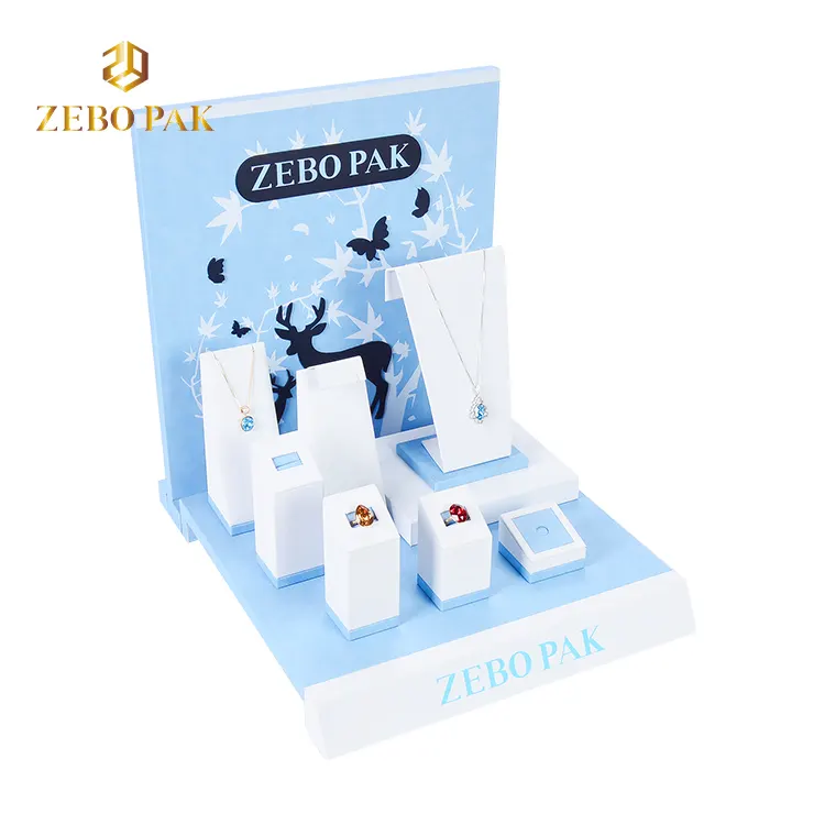 ZEBO PAK — présentoir de bijoux en cuir PU, organisateur, présentoir, couleur bleu ciel, ensemble d'accessoires
