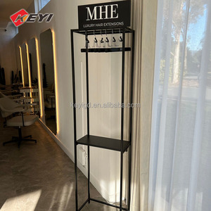 Estante de cabello humano de Metal negro con logotipo personalizado, estantes de exhibición para tienda de pelucas, soporte de exhibición para extensión de cabello de pie dorado y plateado - Product Image 1