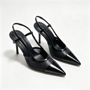 Luxury <b>Burgundy</b> Patent Leather Slingback Pumps Pointed Toe Stiletto <b>Heel</b> 9cm Solid Summer Autumn Height Increasing Dress Shoes - Product Image 2