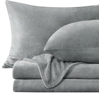 Parure de draps en flanelle moderne pour lit queen size, gris, 4 pièces