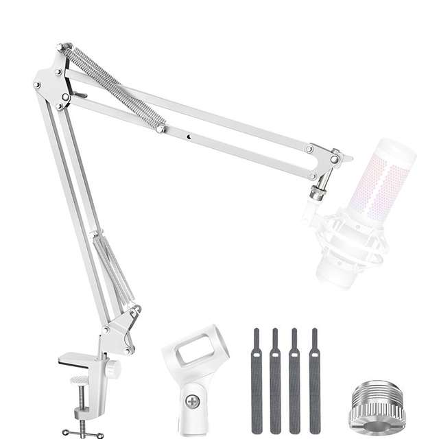 Microphone Boom Arm Stand Desk White Metal and Plastic Material