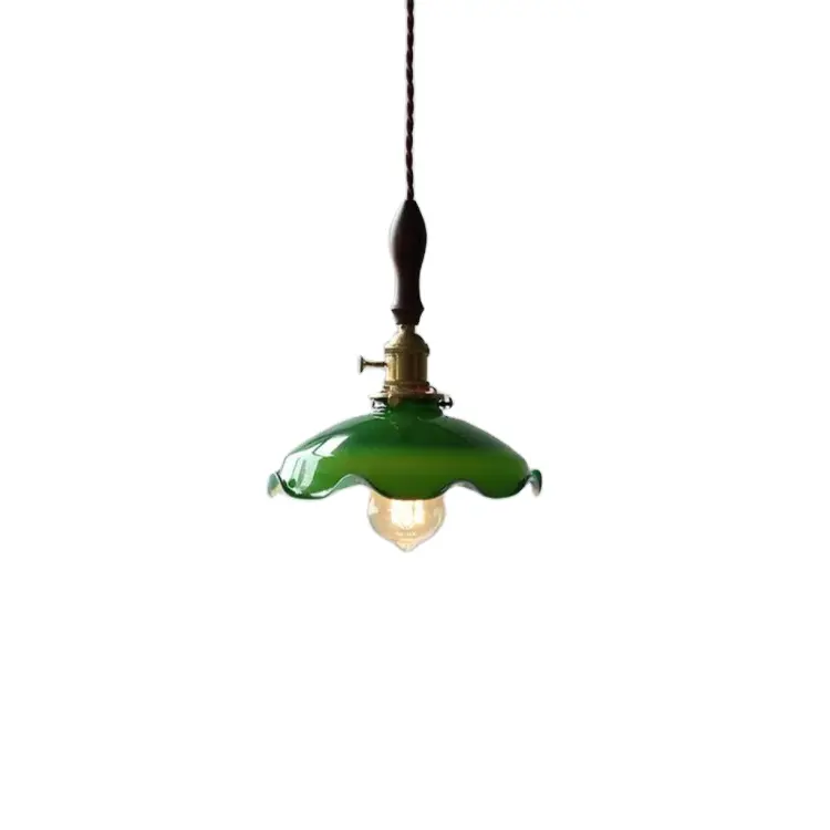 Abat-jour en verre vert finition laiton vintage du milieu du siècle lampes suspendues salon salle à manger E27 lustre luminaire suspendu