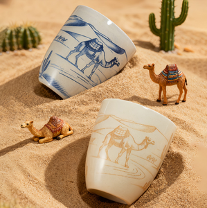 <span class=keywords><strong>Taza</strong></span> de café de cerámica sin asa estilo arte de arena con diseño de camello del desierto exótico, <span class=keywords><strong>taza</strong></span> de degustación bajo esmalte de Oriente Medio para Latte - Product Image 1