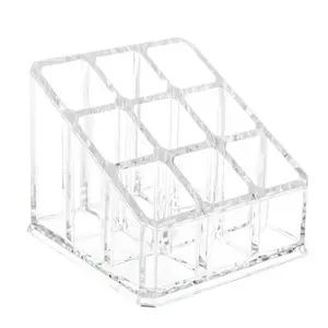 Clear 9 slots Divided Plastic Small Display Organizer Acrylic Lipstick Tray for Makeup