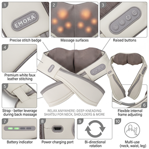 Masseur Shiatsu EMOKA pour le dos, le cou et les épaules avec fonction de pétrissage et de chaleur - Product Image 6