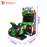 Máquina de Juego de Carreras de Motos Arcade, Simulador de Carreras GP Operado con Monedas, Pantalla HD, Marco de Metal y Plástico, 2 Jugadores, Movimiento, Inglés
