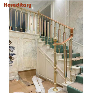 Barandillas Modernas para Casa, Diseño <span class=keywords><strong>de</strong></span> Barandilla para Escaleras, Barandilla Metálica <span class=keywords><strong>de</strong></span> Lujo en Color Oro y Cobre para Escaleras - Product Image 3