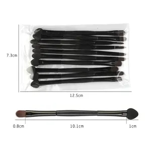 VLIYA New Product Black 2 End Eye Shadow Brush Travel Size Portable 10pcs Eye Brush Set In Bag Lip Scrub Brush