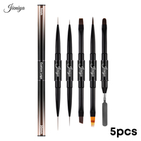 Professionnel dégradé rose or métal poignée doublure tête plate brosse ombre brosse grattoir stylo double tête brosse à ongles 5 pièces ensemble