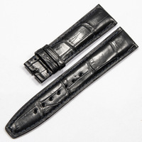 Bracelet de montre en cuir véritable grain crocodile de qualité supérieure avec boucle papillon en acier inoxydable – Noir et Marron