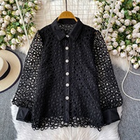 Chemise Femme Printemps Automne Boutonnée Manches Longues Ample Tendance en Dentelle