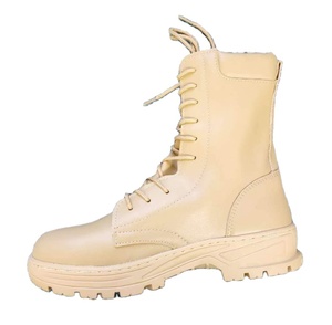 Bottes de désert en cuir pleine fleur DFA1224 couleur beige kaki, longues bottes en cuir avec surpiqûres tout autour - Product Image 2