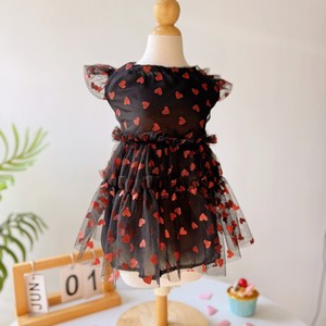 Pet Mesh Heart Print Dress Black Polyester Spring Summer Casual For Dogs Cats - Product Image 2