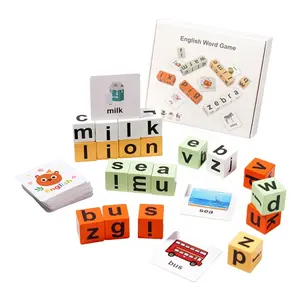 2024 New Arrival Custom Children Educational DIY Wooden Magic Assembled Letter Spelling Cube Building Blocks With Cards Toy Set