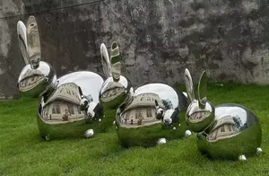Rabbit Park Garden Outdoor Art Deco Metal Escultura de acero inoxidable Estatua de conejo Decoración de jardín Estatua de conejo gigante
