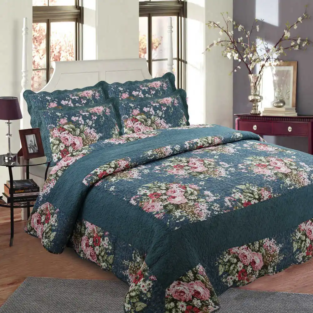 Hot popular traditional bedspreads & coverlets 100% cotton quilt coverlet green double size cover set for all season