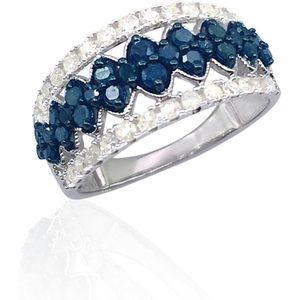 Jewelspaark <b>Diamond</b> <b>Ring</b> 1.17 Cttw Round Cut White And Blue Enhanced Natural Stones 925 Sterling Silver Engagement Jewelry - Product Image 1