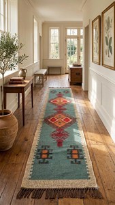Tapis en laine et jute tissé à la main |   Tapis géométrique tribal bohème sud-ouest pour la décoration de la maison de campagne, du salon, de la chambre, du couloir et de l'entrée - Product Image 1