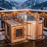 Baignoire de récupération ovale en acier inoxydable 304SS avec couvercle, en bois d'Abachi, 50-59 gallons, personnalisable directement en usine pour hôtels, villas et spas, idéale pour la récupération des athlètes