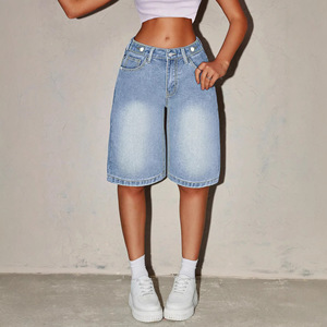 Shorts en <span class=keywords><strong>jean</strong></span> bleu clair vintage pour femmes, taille haute, coupe ample, mode estivale, vêtements décontractés - Product Image 1
