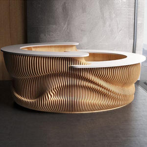 Comptoir de réception en bois massif à motif ondulé artistique, comptoir de réception en bois massif naturel, comptoir de réception incurvé pour bureau - Product Image 1