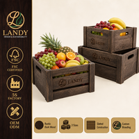 Caisses à légumes en bois rustiques et écologiques, boîtes de rangement pour produits frais, impression personnalisable, marque Landy, Shandong OEM, marchés agricoles
