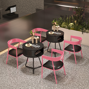Ensemble de mobilier de bar en métal de style industriel, combo transparent pour café en plein air, salle de billard, célébrité d'<span class=keywords><strong>Internet</strong></span> - pour zone de thé au lait - Product Image 1