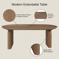 Table à manger extensible en placage de bois personnalisé, style nordique, grain de bois naturel, mobilier de salle à manger peu encombrant, marque blanche OEM