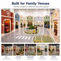 Équipement de terrain de jeu intérieur pour enfants, thèmes Route commerciale, Rue, Pompier, Police, Façades de magasins, testé TUV, aménagement pour opérateur