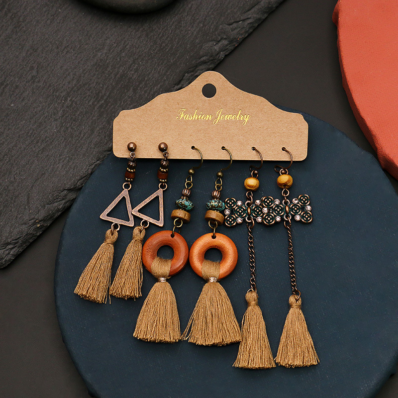 Lot De 3 Paires De Boucles D'oreilles Vintage Bohème - Métal Doré Rosé - Crochet