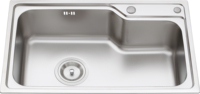 Évier de cuisine Dasen S7545, design japonais, en acier inoxydable brossé SUS304, à cuve unique, avec 2 trous pour robinet et distributeur de savon