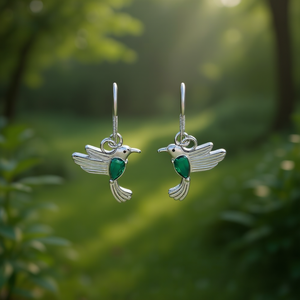 Orecchini Pendenti E2712 a Forma di Colibrì con Taglio a Pera Verde, Montatura in Lega, Gioielli di Moda per Donna, Idea Regalo - Product Image 2